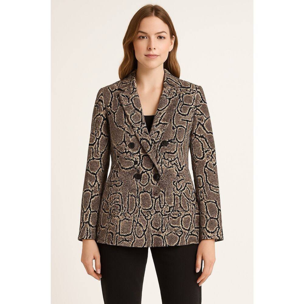 Cabi Double Breasted Blazer Size 4 Python Snake Print Ponte Knit Gray Stretch - Picture 16 of 16